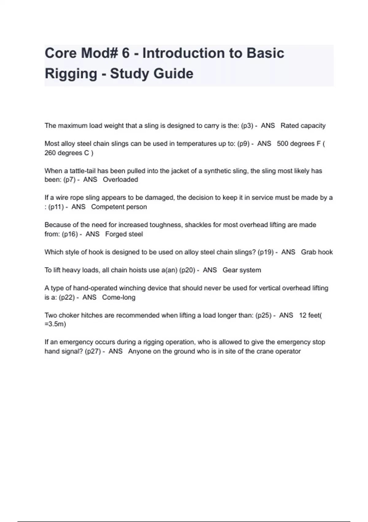 Introduction To Basic Rigging Core Mod# 6 - Introduction to Basic Rigging - Study Guide - NCCER ...