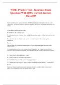 WISE- Practice Test – Insurance Exam Questions With 100% Correct Answers 2024/2025