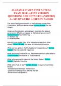 ALABAMA CIVICS TEST ACTUAL EXAM 2024 LATEST VERSION QUESTIONS AND DETAILED ANSWERS&vert; A&plus; STUDY GUIDE ALREADY PASSED
