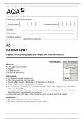 AQA AS GEOGRAPHY 7036-1 Paper 1 Physical Geography and People and the Environment Question Paper & Mark scheme June 2022.