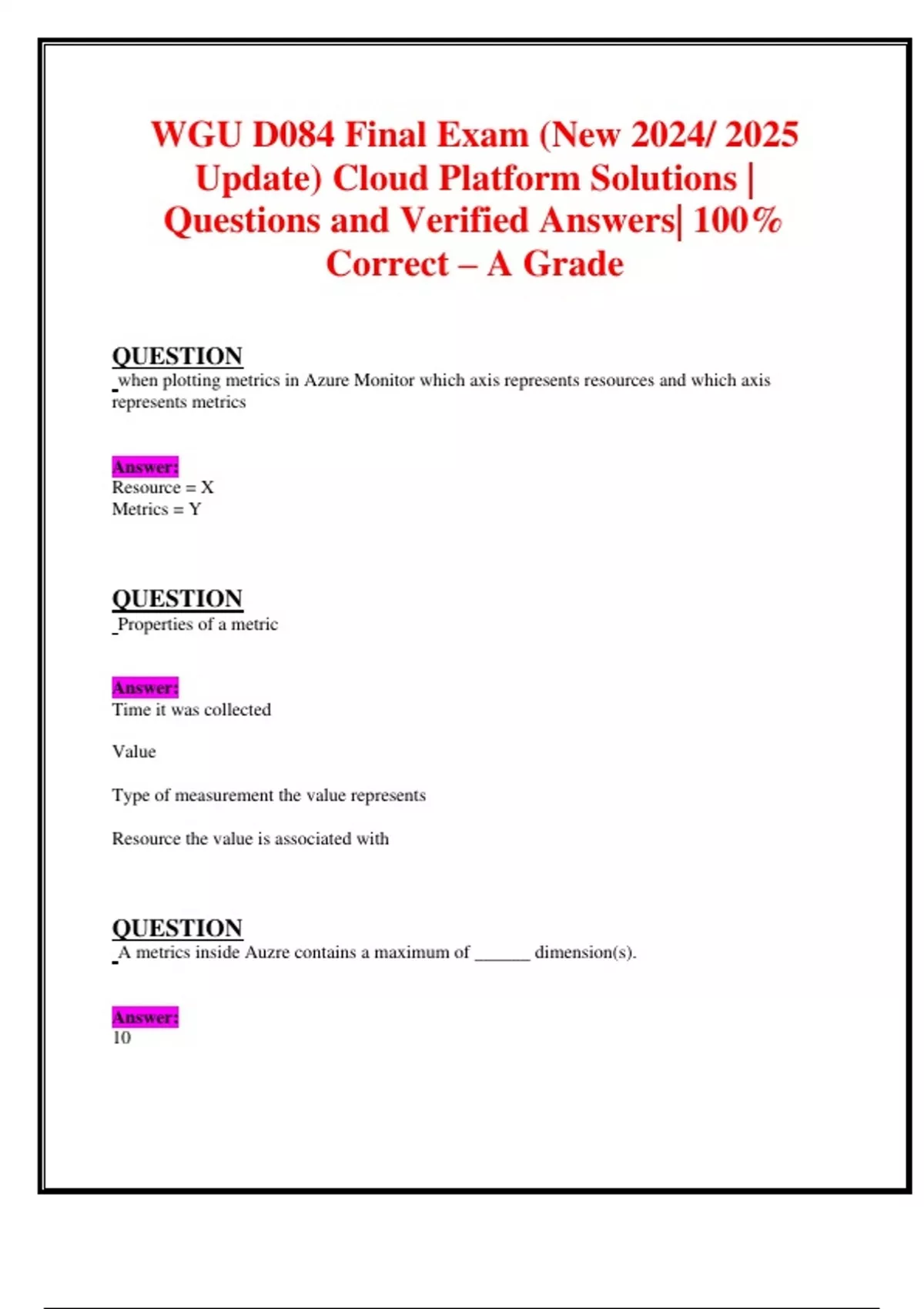 WGU D084 Final Exams (New 2024/ 2025 Updates BUNDLED TOGETHER) Cloud ...