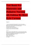 Test Bank For Maternity and Pediatric Nursing 4th Edition Ricci Kyle Carman /All Chapters Complete/
