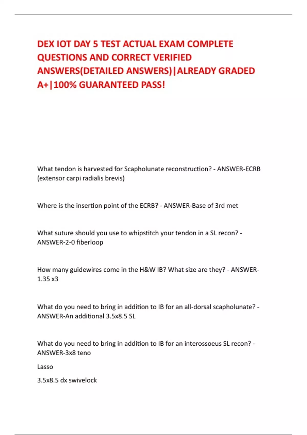 DEX IOT DAY 5 TEST ACTUAL EXAM COMPLETE QUESTIONS AND CORRECT VERIFIED ...