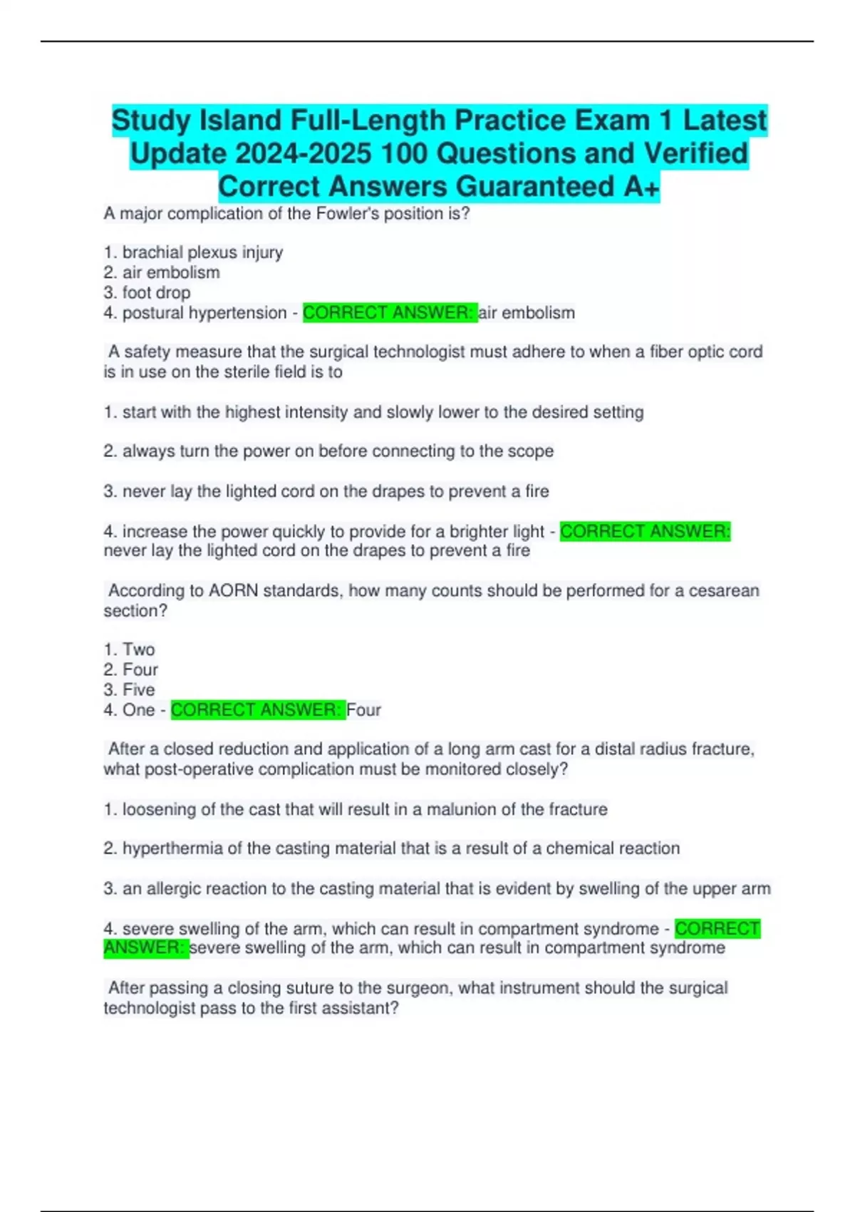 Study Island Full-Length Practice Exam 1 Latest Update Questions and Verified Correct Answers ...