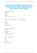Allied Health for Medical Assistant Finals Questions with 100&percnt; Correct Answers &vert; Latest Version 2024 &vert; Verified