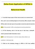 Relias Exam Application of HIPAA in Behavioral Health Latest Updated Questions and Verified Answers (2024 / 2025)/ A+ GRADE