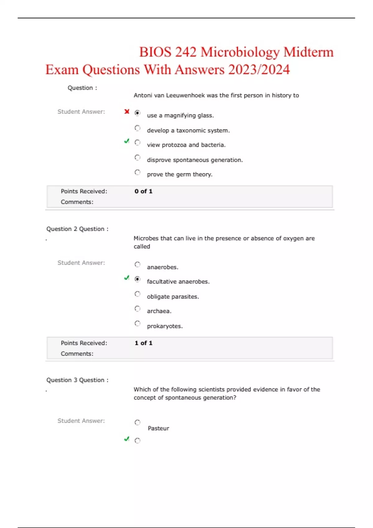 BIOS 242 Microbiology Midterm Exam Questions With Answers - Advance ...