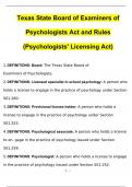 Texas State Board of Examiners of Psychologists Act and Rules (Psychologists' Licensing Act) Questions and Verified Answers (2024 / 2025)/ A+ GRADE