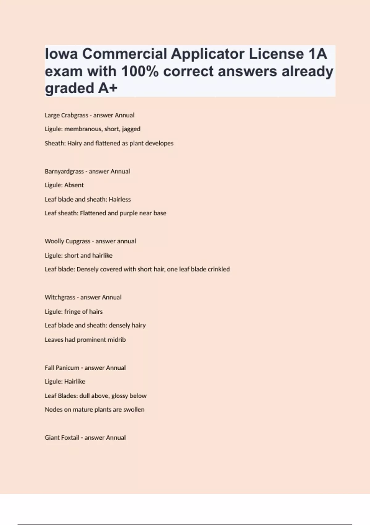 Iowa Commercial Applicator License 1A exam with 100 correct answers