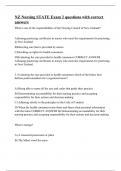 NZ Nursing STATE Exam 2 questions with correct answers&period;