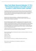 New York State General Adjuster 17-70 &vert; All Possible Questions with 100&percnt; Correct Answers &vert; Latest Version 2024 &vert; Verified