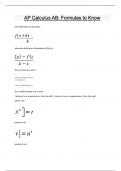 AP Calculus AB Formulas to Know Questions and answers latest update 