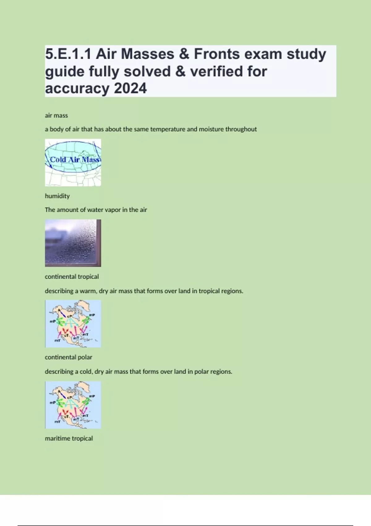 5.E.1.1 :: Air Masses & Fronts exam study guide fully solved & verified ...