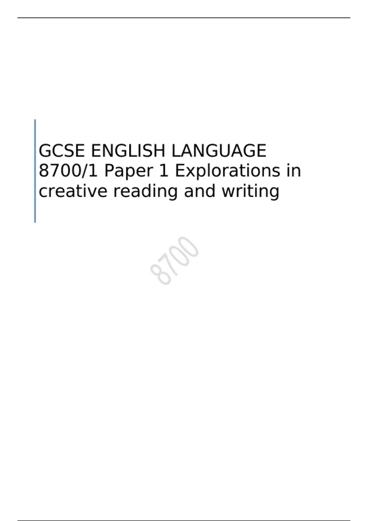 GCSE ENGLISH LANGUAGE Paper 1 Explorations in creative reading and