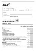 AQA GCSE CHEMISTRY 8462-2H Paper 2 Higher Tier Question Paper + Mark scheme  June 2022.