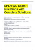 SPLH 620 Exam 1 Questions with Complete Solutions