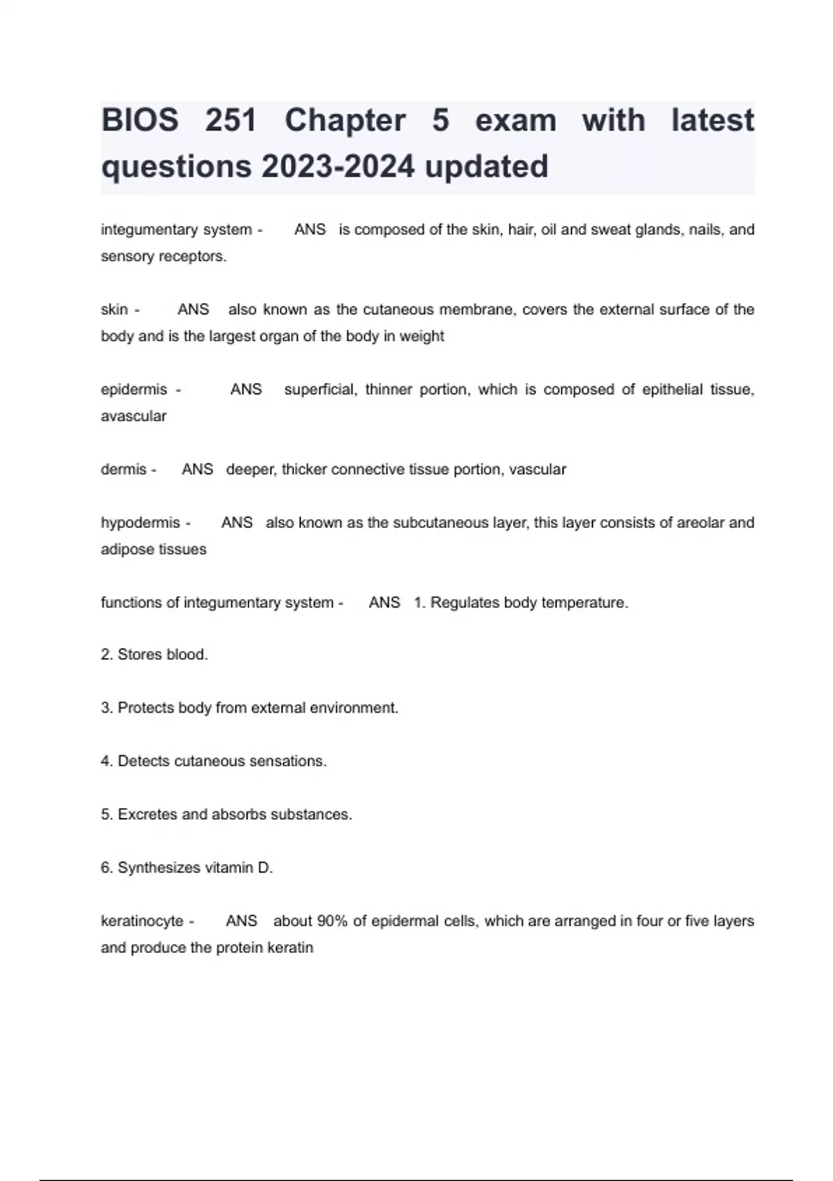 BIOS 251 Chapter 5 exam with latest questions updated - BIOS 251 ...