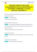 MOTOR VEHICLE DEALER  SALESPERSON EXAM &vert; QUESTIONS &  ANSWERS &lpar;VERIFIED&rpar; &vert; LATEST  UPDATE &vert; GRADED A&plus;