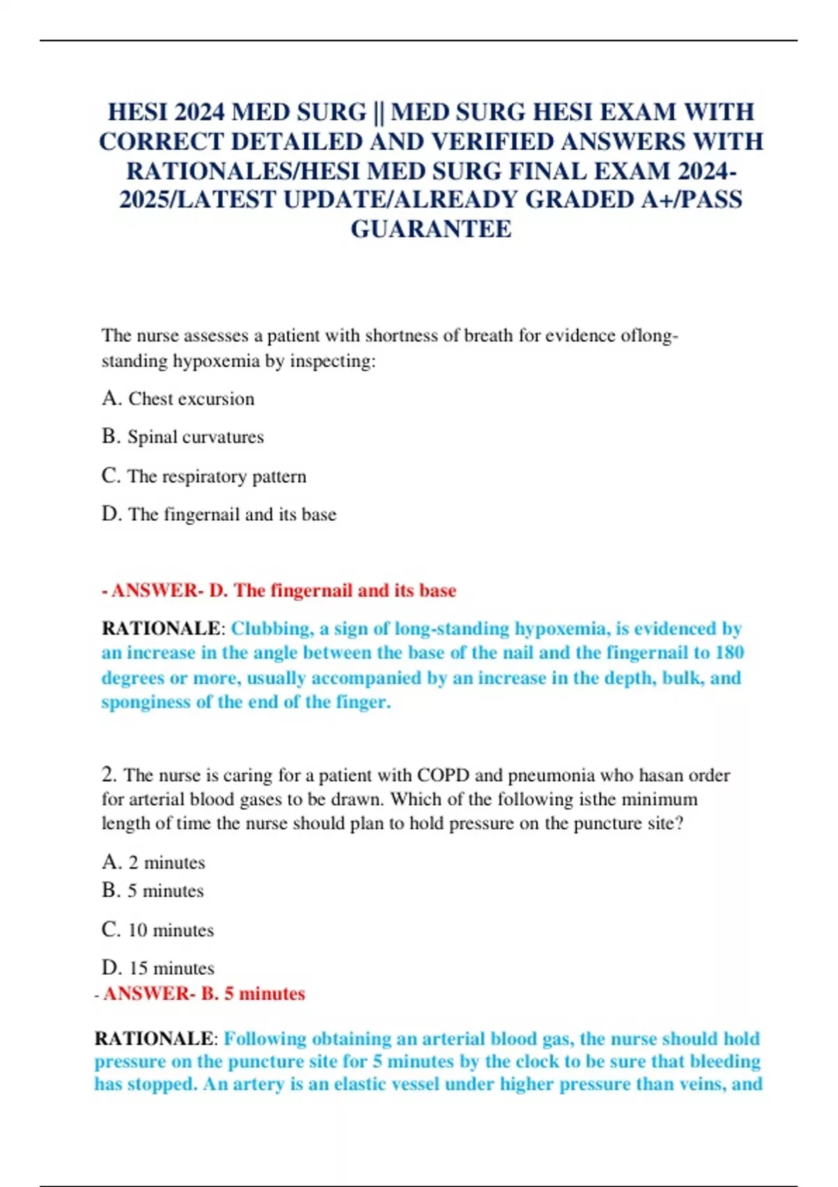 HESI 2024 MED SURG || MED SURG HESI EXAM WITH CORRECT DETAILED AND ...