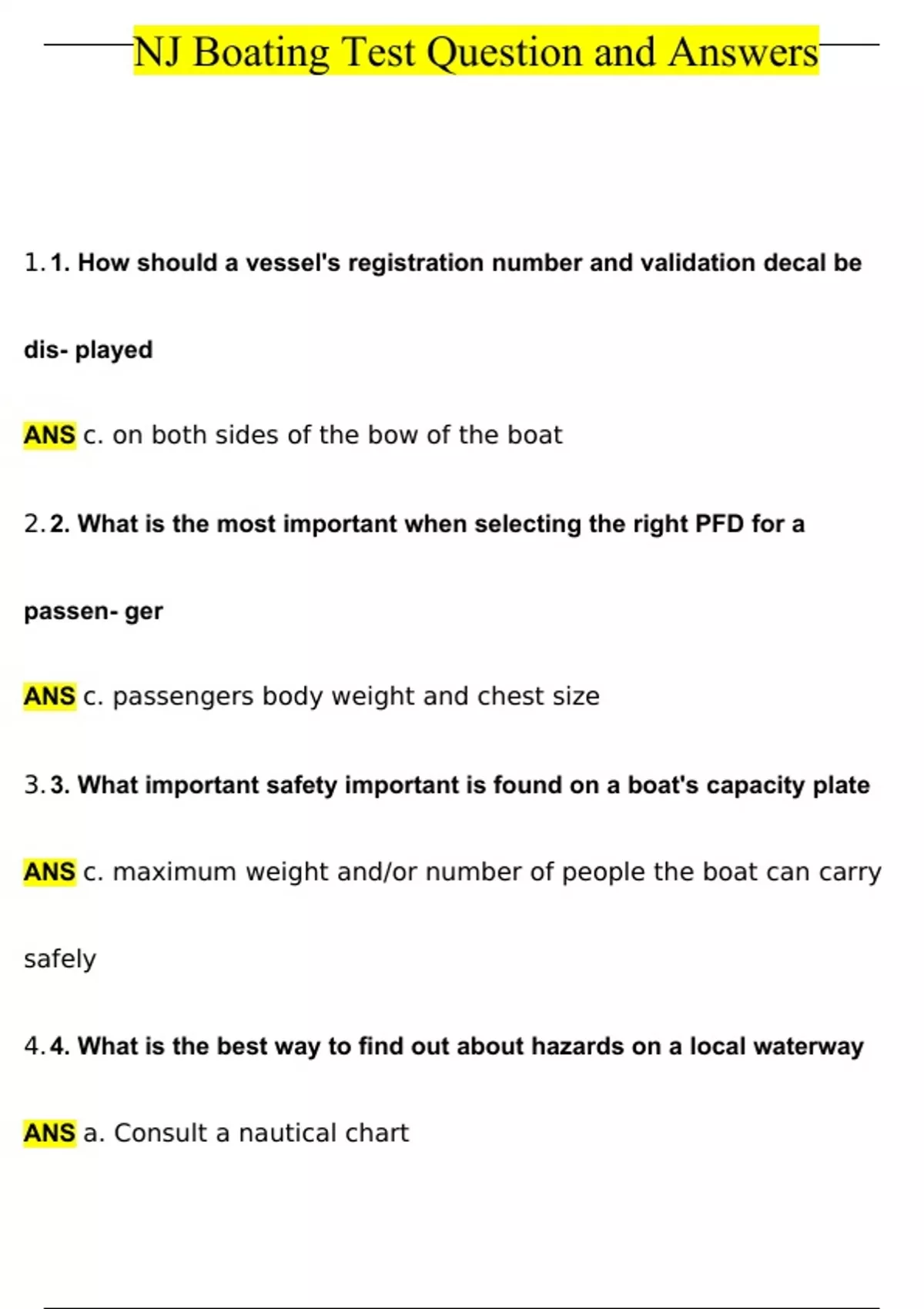 NJ Boating Test Question and Answers Updated 2024 Nj Boating Stuvia US