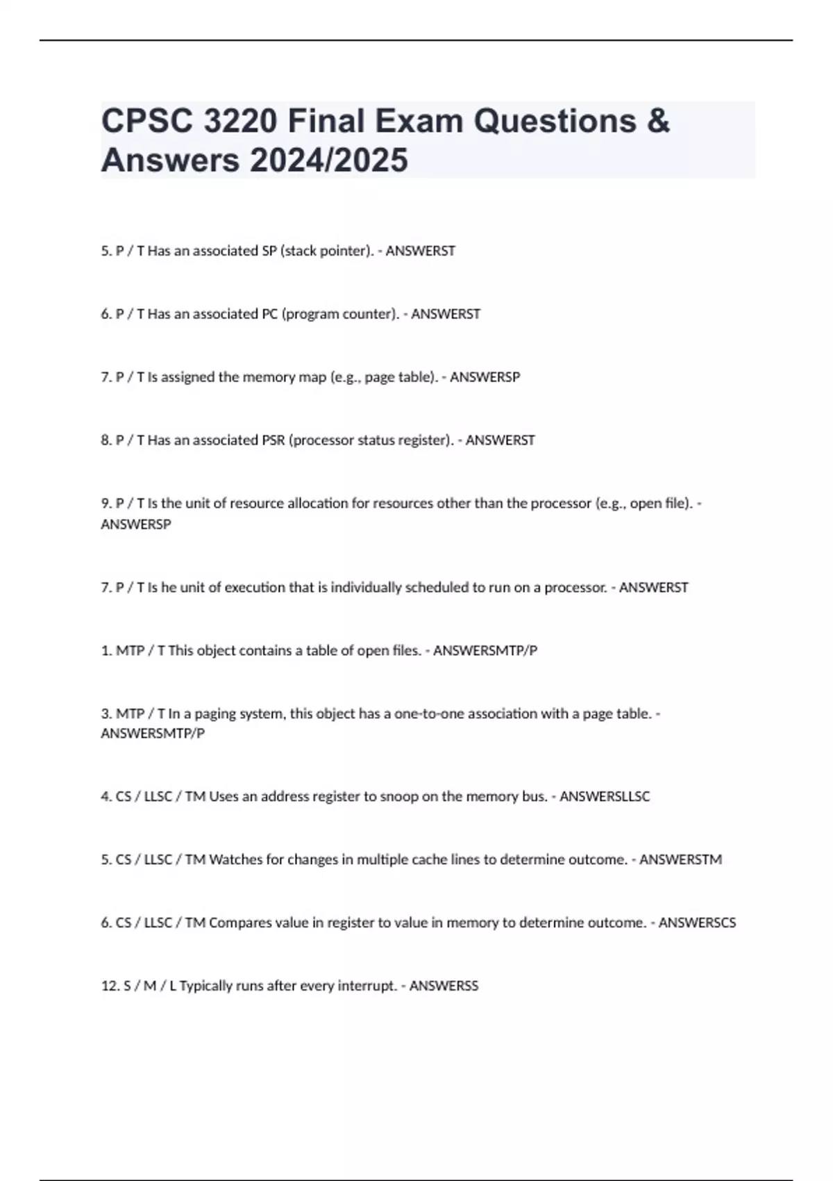 CPSC 3220 Final Exam Questions & Answers 2024/2025 - CPSC 3220 - Stuvia US