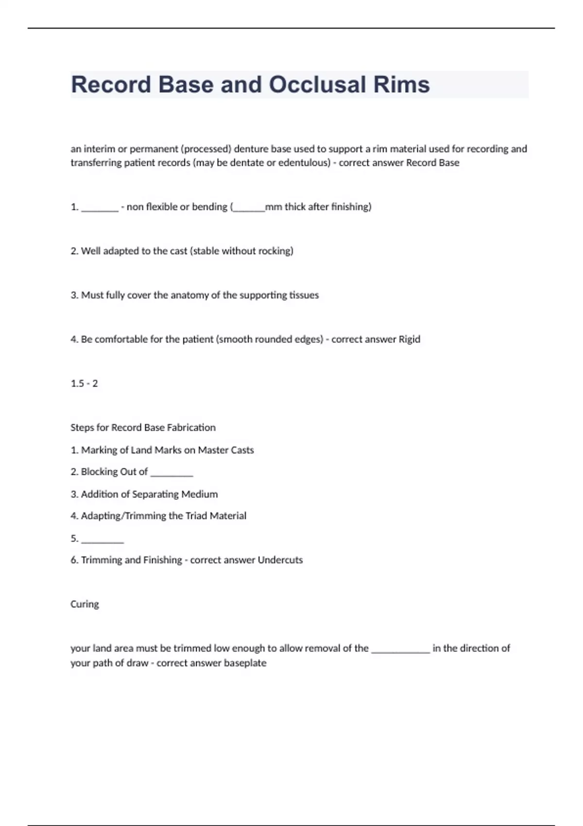 Record Base And Occlusal Rims Prediction Questions 2024. - RIMS ...