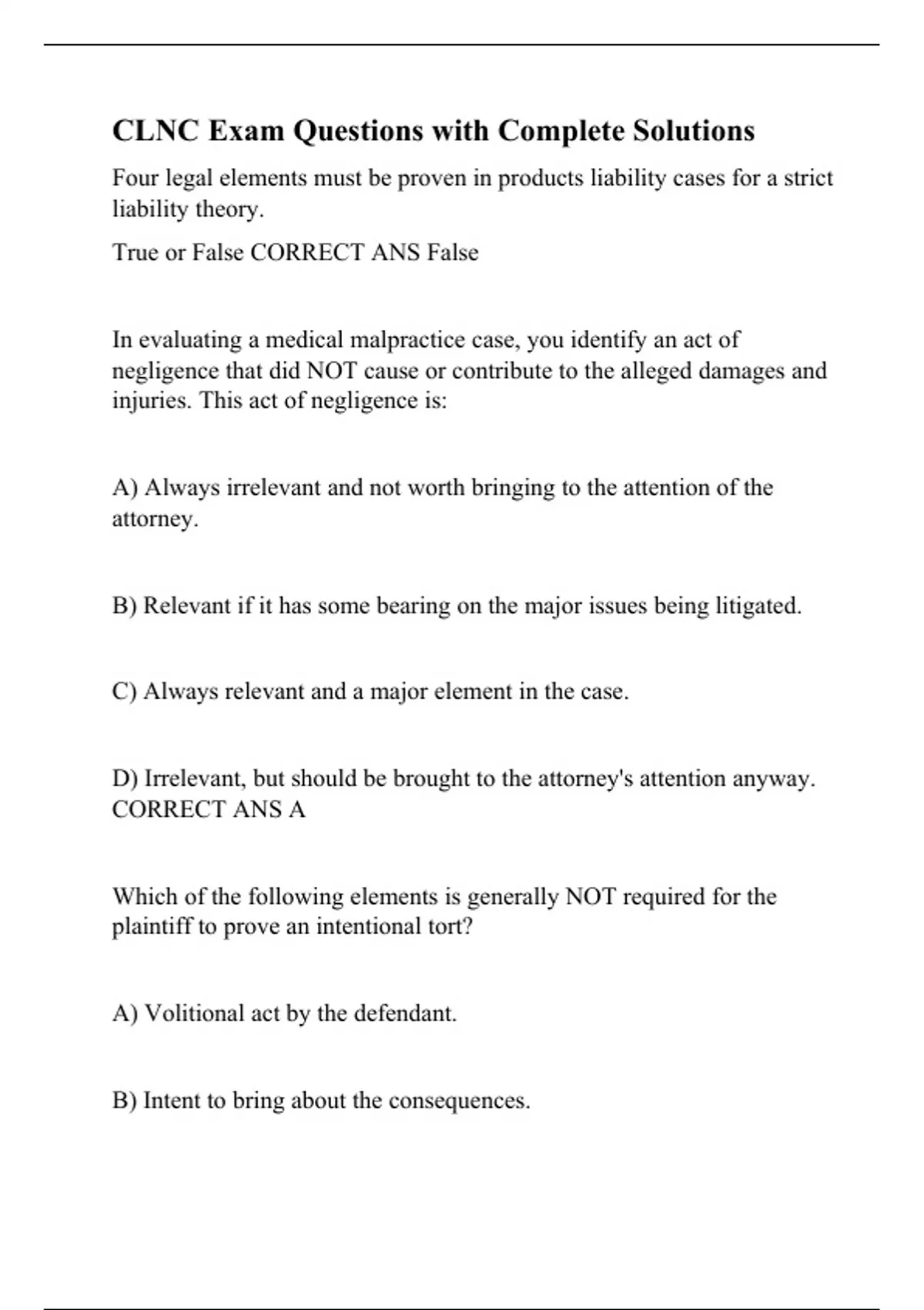 CLNC Exam Questions with Complete Solutions Clinic Theory Stuvia US