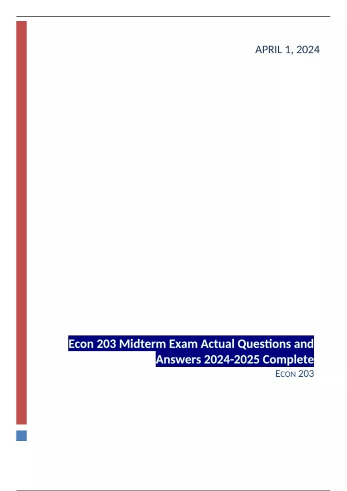 Econ 203 Midterm Exam Actual Questions and Answers Complete - Econ 203 ...