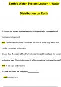 Water Distribution on Earth ,Earth's Water System Lesson 1 Questions and Verified Answers (2024 / 2025)/ A+ GRADE