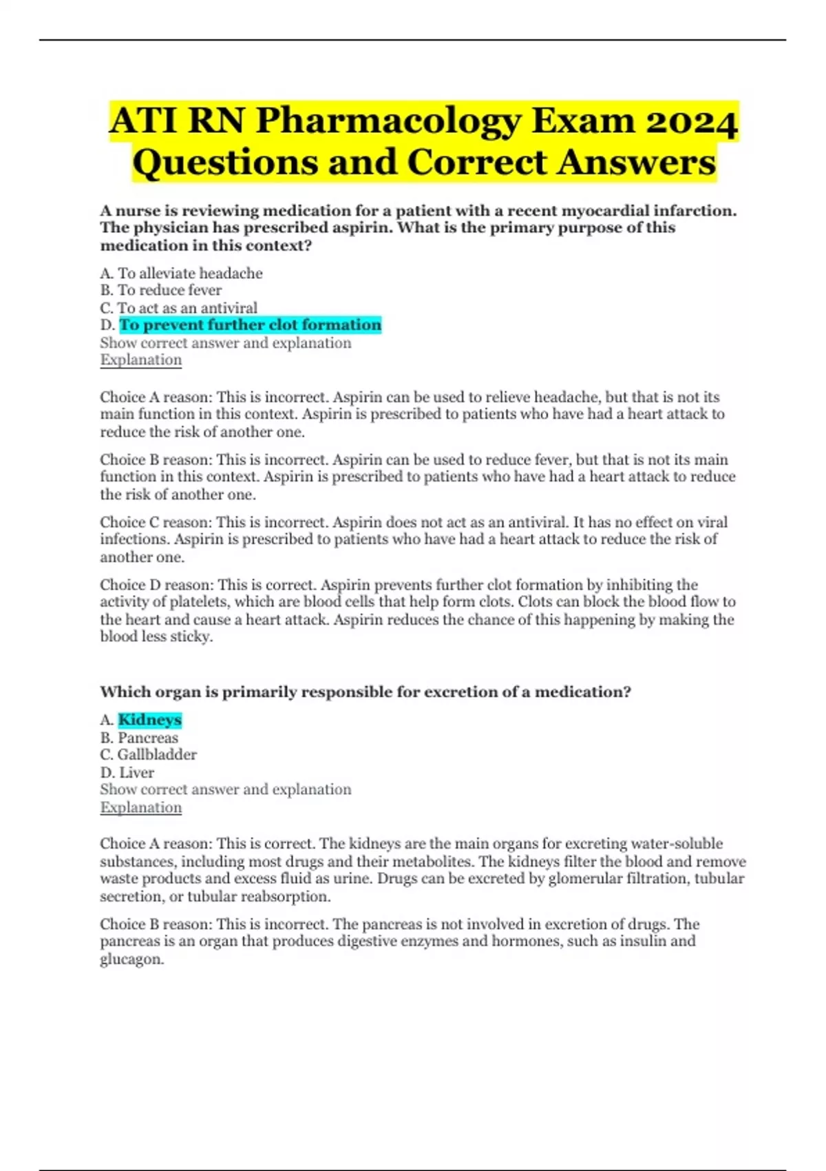 ATI RN Pharmacology Exam 2024 Questions and Correct Answers - ATI RN ...