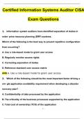 Certified Information Systems Auditor CISA Exam Questions and Verified Answers (2024 / 2025)/ A+ GRADE