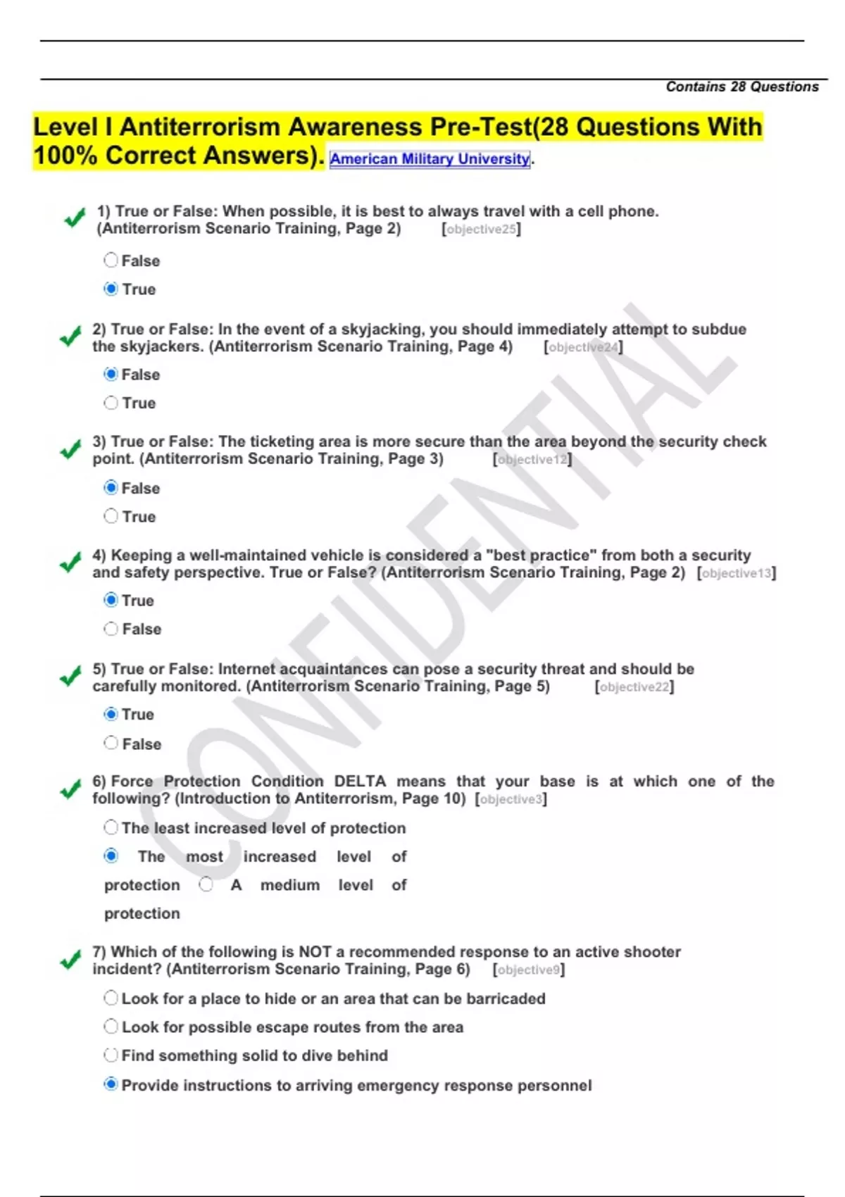 Level I Antiterrorism Awareness Pre-Test(28 Questions With 100% Correct Answers). American ...