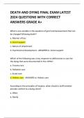 DEATH AND DYING FINAL EXAM LATEST 2024 QUESTIONS WITH CORRECT ANSWERS GRADE A&plus;
