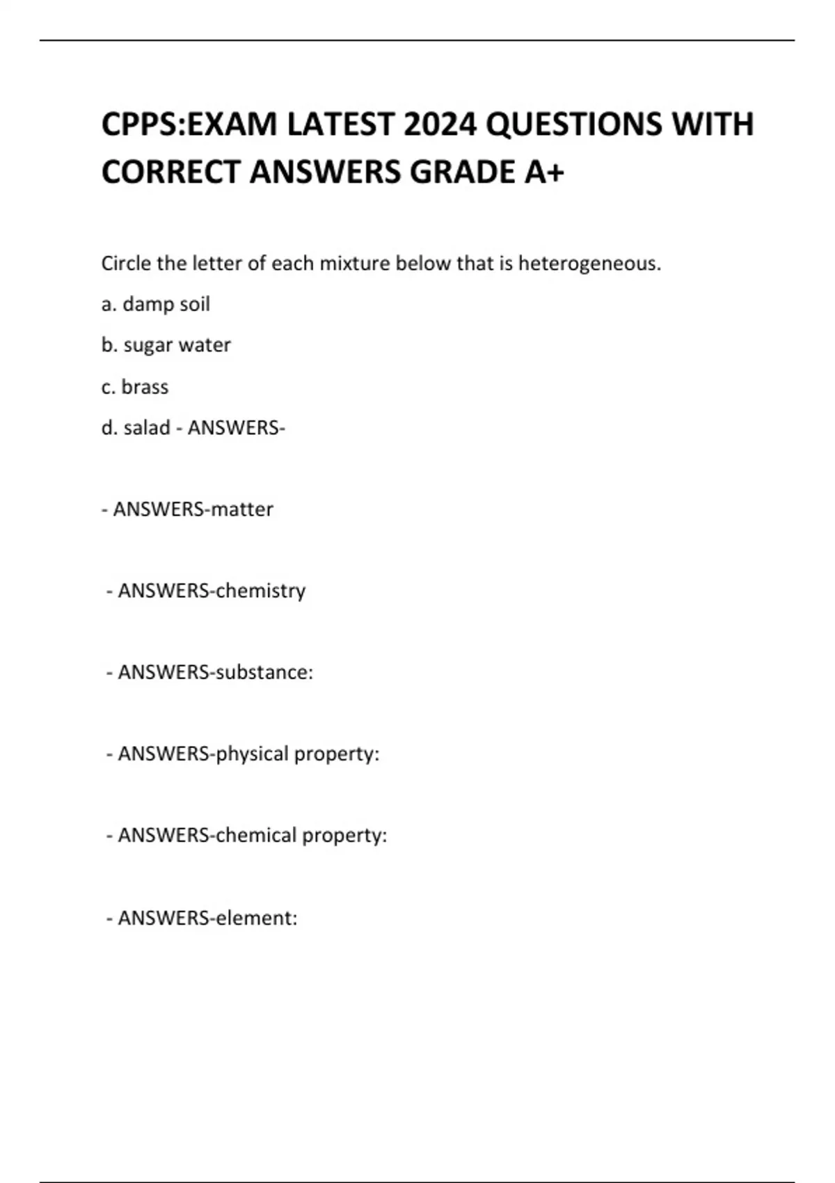CPPS:EXAM LATEST 2024 QUESTIONS WITH CORRECT ANSWERS GRADE A+ - CPPS ...