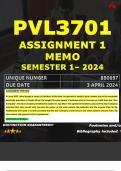 PVL3701 ASSIGNMENT 1 MEMO - SEMESTER 1 - 2024 - UNISA - DUE : 3 APRIL 2024 (DETAILED ANSWERS WITH FOOTNOTES - DISTINCTION GUARANTEED) 