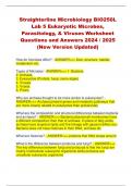 Straighterline Microbiology BIO250L  Lab 5 Eukaryotic Microbes,  Parasitology, & Viruses Worksheet  Questions and Answers 2024 / 2025  (New Version Updated) 