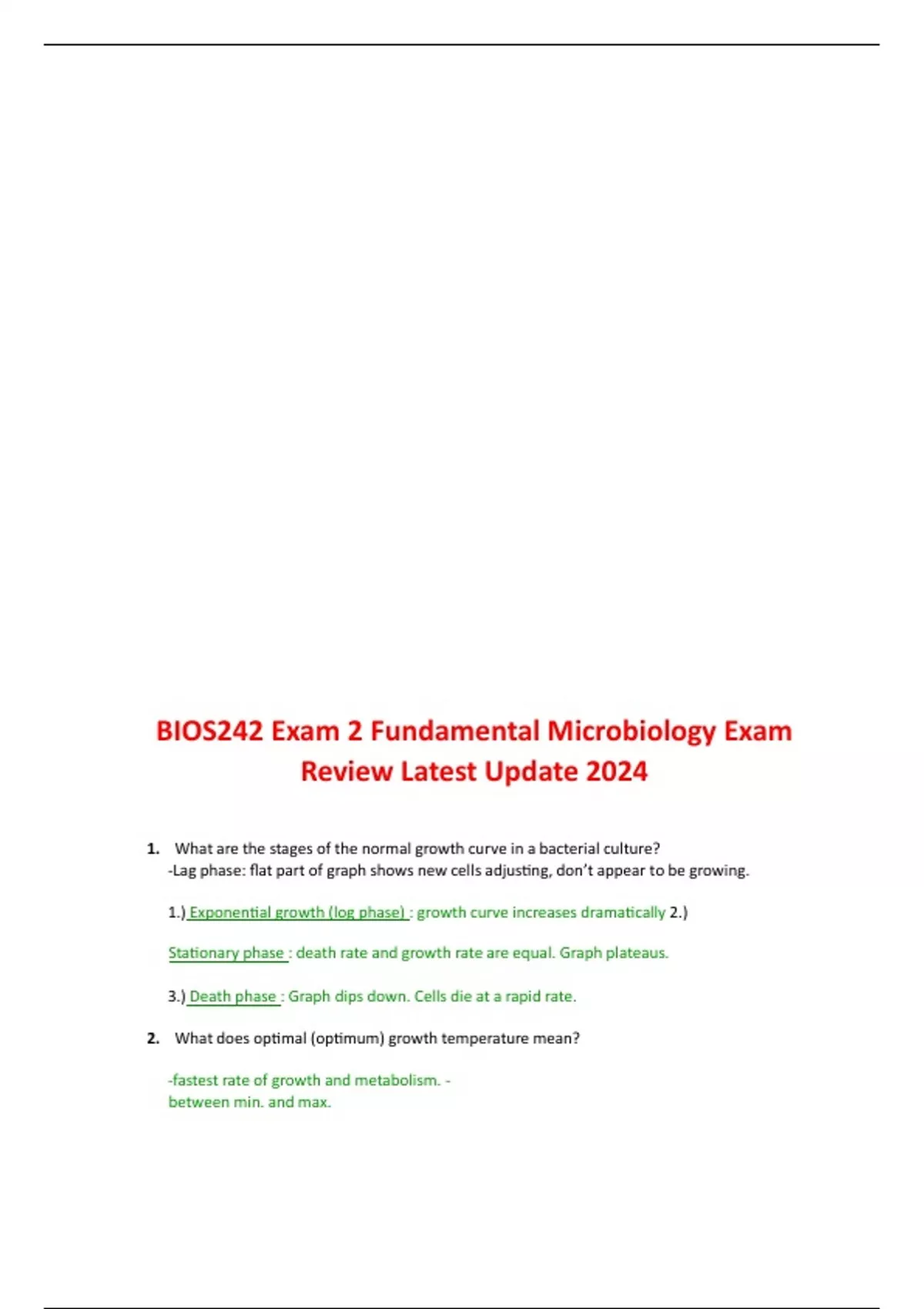 BIOS242 Exam 2 Fundamental Microbiology Exam Review Latest Update 2024 ...