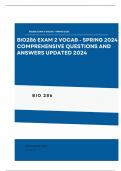 BIO286 EXAM 2 VOCAB - Spring 2024 Comprehensive Questions and Answers with 100% Accuracy |Updated 2024