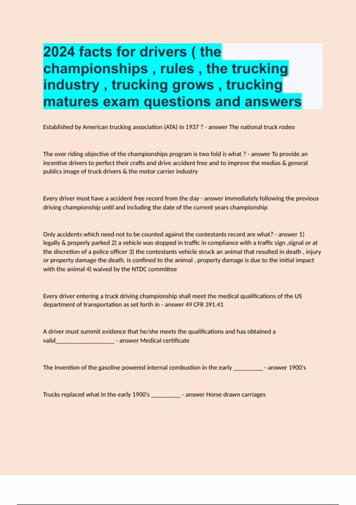 2024 facts for drivers ( the championships , rules , the trucking