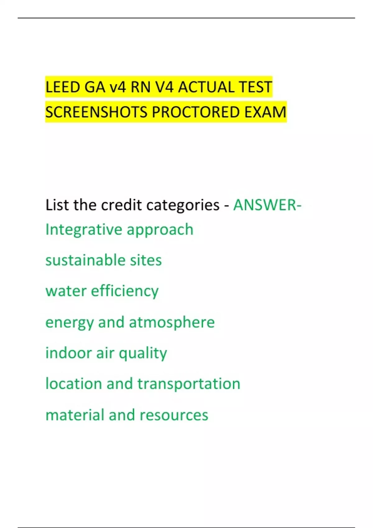 LEED GA v4 RN V4 ACTUAL TEST SCREENSHOTS PROCTORED EXAM - LEED GA v4 RN ...