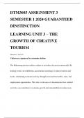 DTM3605 ASSIGNMENT 3 SEMESTER 1 2024 GUARANTEED DINSTINCTION LEARNING UNIT 3 &ndash; THE GROWTH OF CREATIVE TOURISM