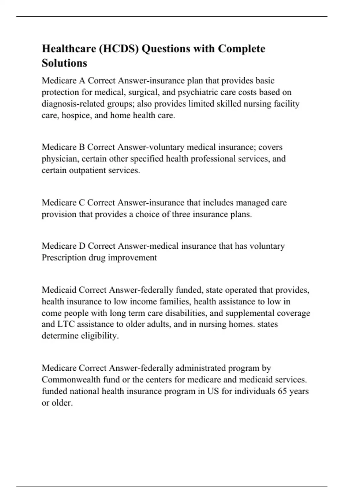 Healthcare (HCDS) Questions with Complete Solutions - Health Care ...