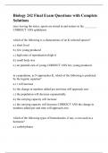 BIO 242 Chamberlain College Of Nursing -Biology 242 Final Exam Questions with Complete Solutions.