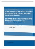 FEMA Final Exam ICS 100: IS-100.C: Introduction to the Incident Command System Compehensive Questions and Answers 100% Accuracy |Updated 2024