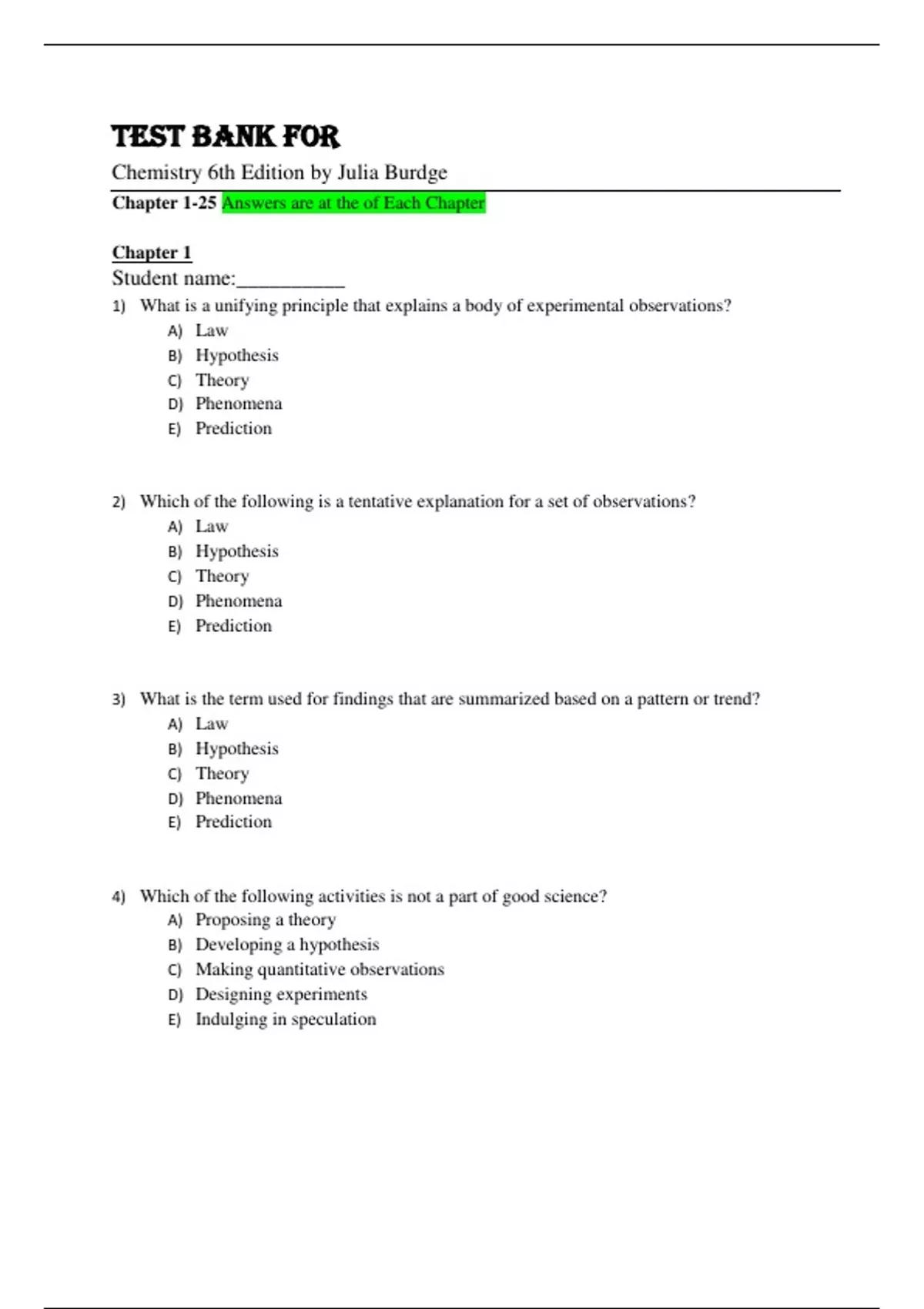 Test Bank For Chemistry 6th Edition By Julia Burdge Chapter