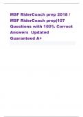 MSF RiderCoach prep 2018 &sol;  MSF RiderCoach prep&vert;107  Questions with 100&percnt; Correct  Answers  Updated   Guaranteed A&plus; 