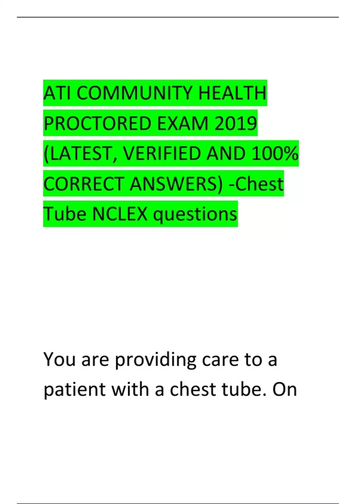 ATI COMMUNITY HEALTH PROCTORED EXAM 2019 (LATEST, VERIFIED AND 100