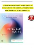 TEST BANK For Introduction to Critical Care Nursing 8th Edition by Mary Lou Sole, Complete Chapter's 1 - 21, 100 % Verified