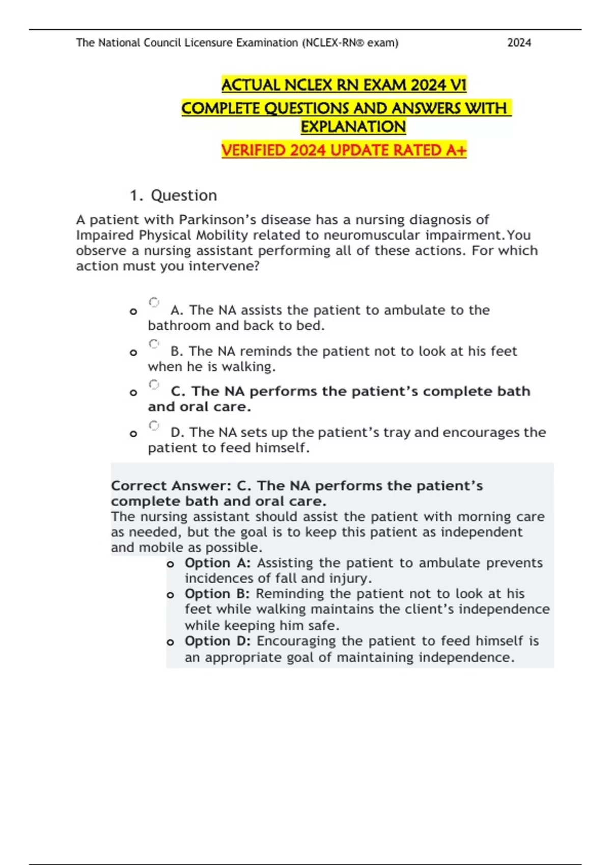 ACTUAL NCLEX RN EXAM 2024 V1 COMPLETE QUESTIONS AND ANSWERS WITH ...