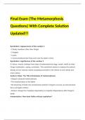 Final Exam (The Metamorphosis Questions) With Complete Solution Updated!!!